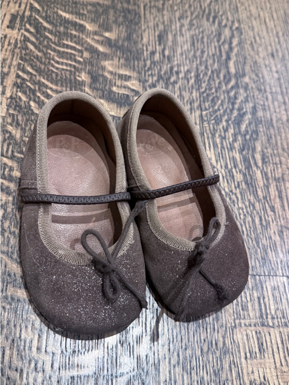 Pepe Brown Glitter Kids Ballet Flats with Bow Strap